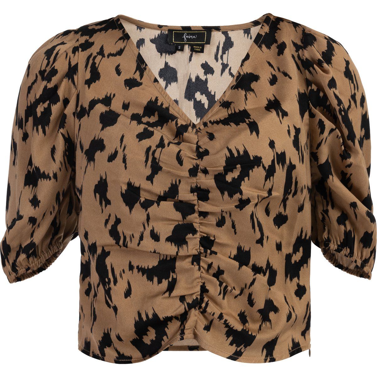 Faina Drapiertes Blusenshirt Damen Kamel Schwarz