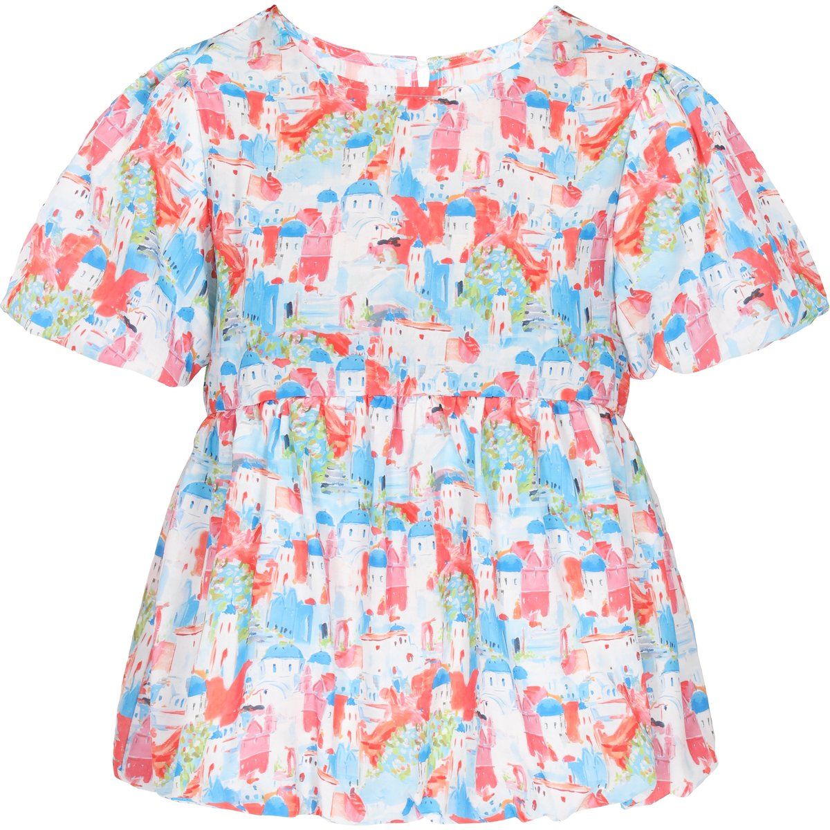Bluse mit Wasserfarbenmuster und Rüschensaum