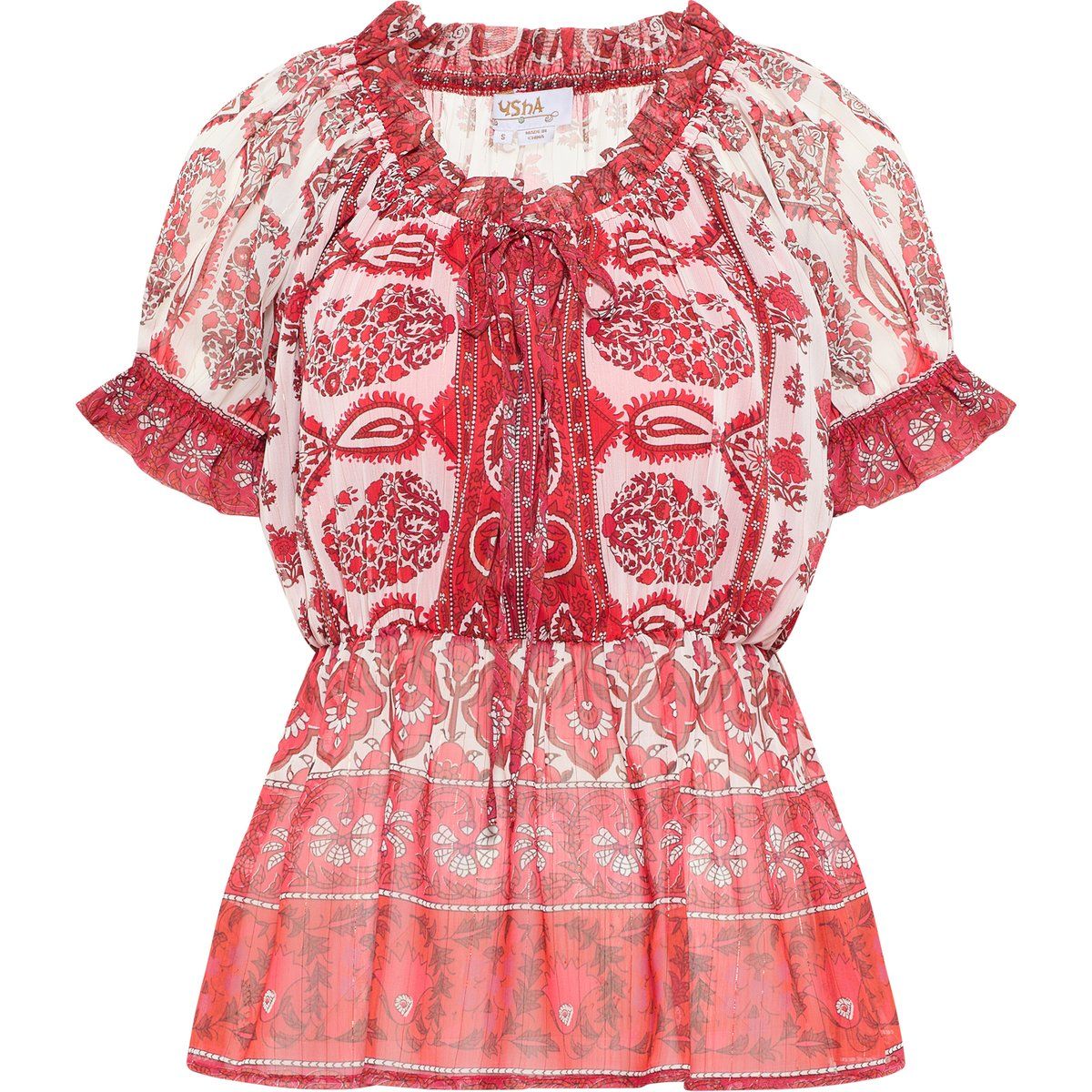 usha Blusenshirt mit Rüschenärmeln Damen Rot Mehrfarbig