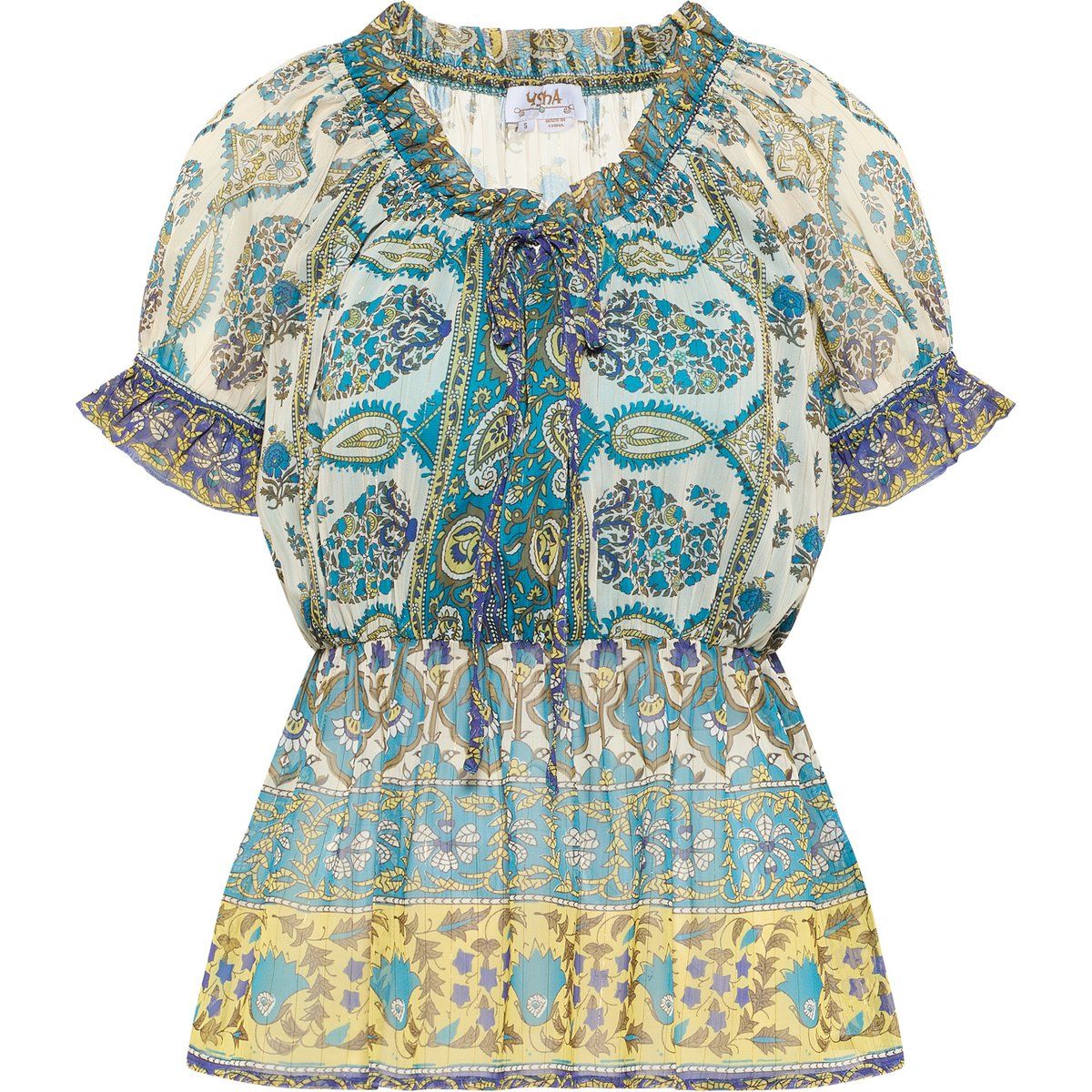 usha Blusenshirt mit Rüschenärmeln Damen Blau Mehrfarbig