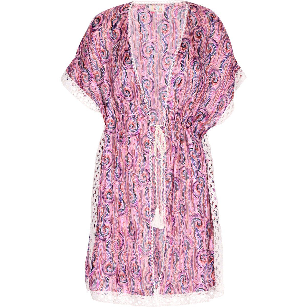 Kimono aus Chiffon mit Spitzenbesatz