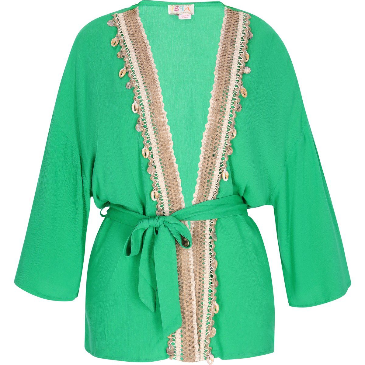 Grüner Kimono mit verzierten Borten