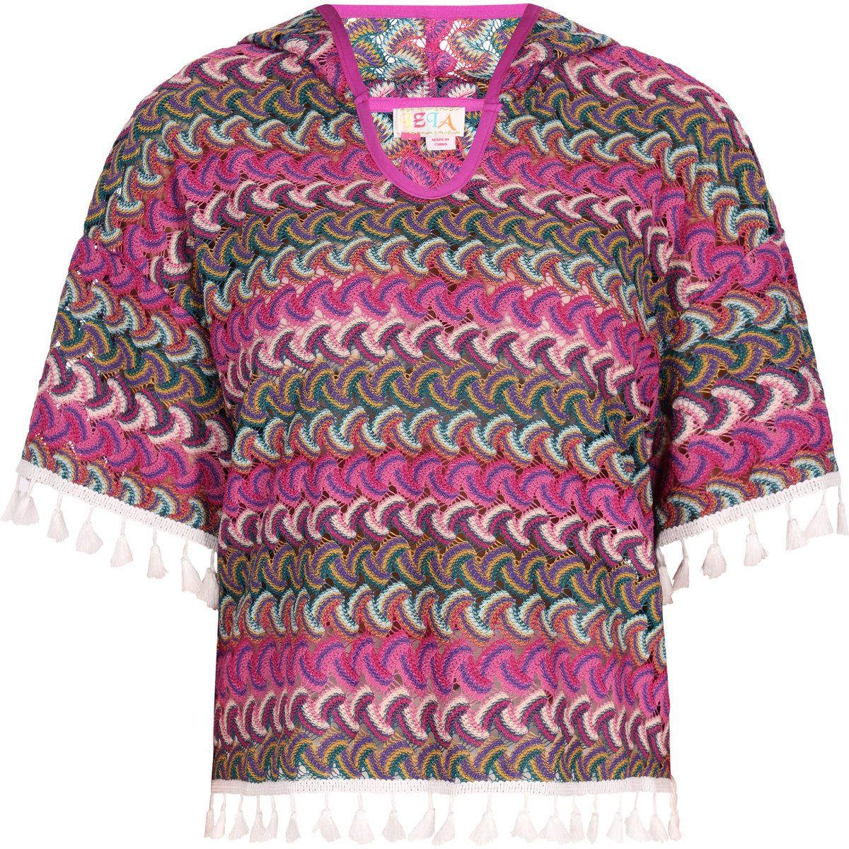 Geometrischer Strickpullover mit Kapuze