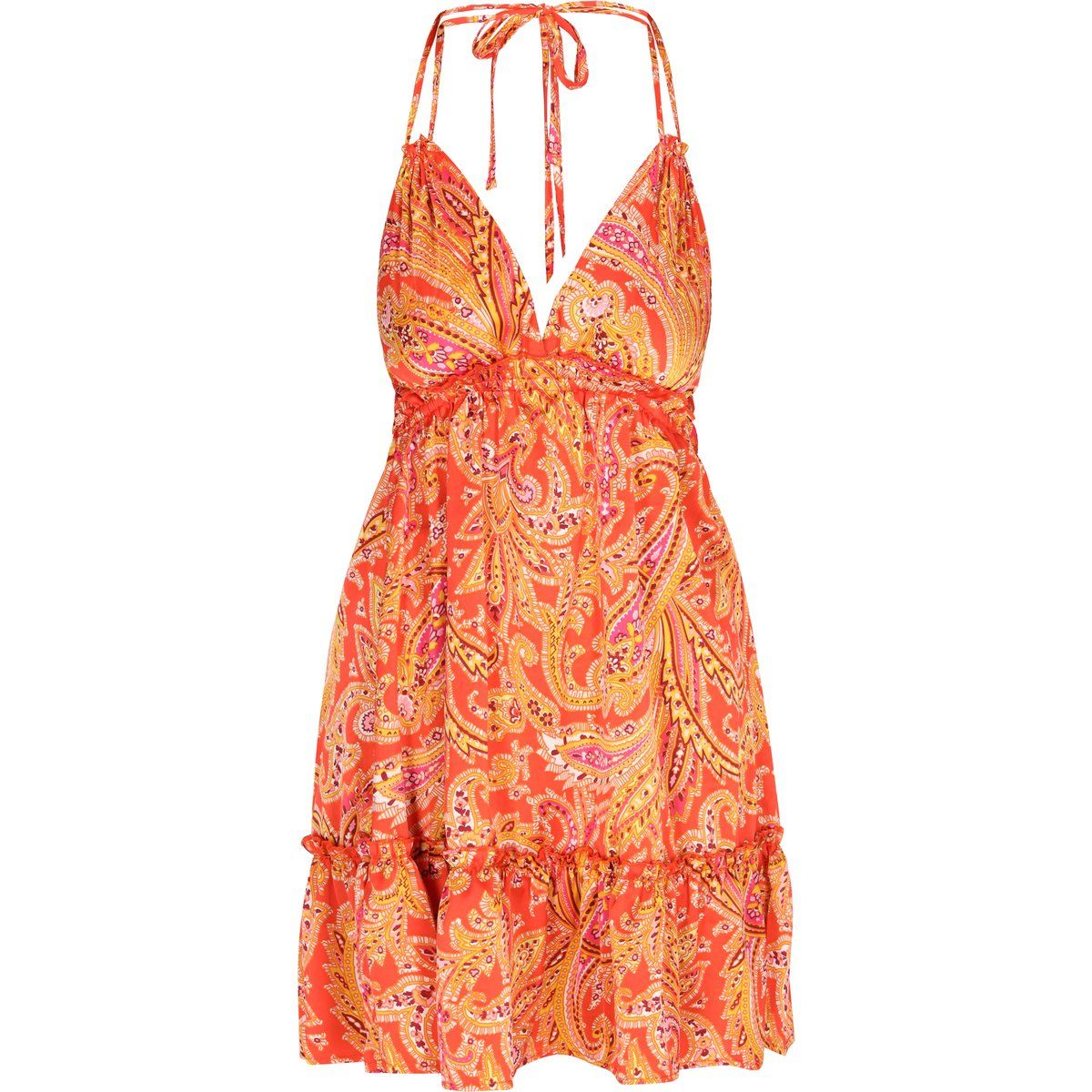Paisley-Print Neckholder Mini Kleid