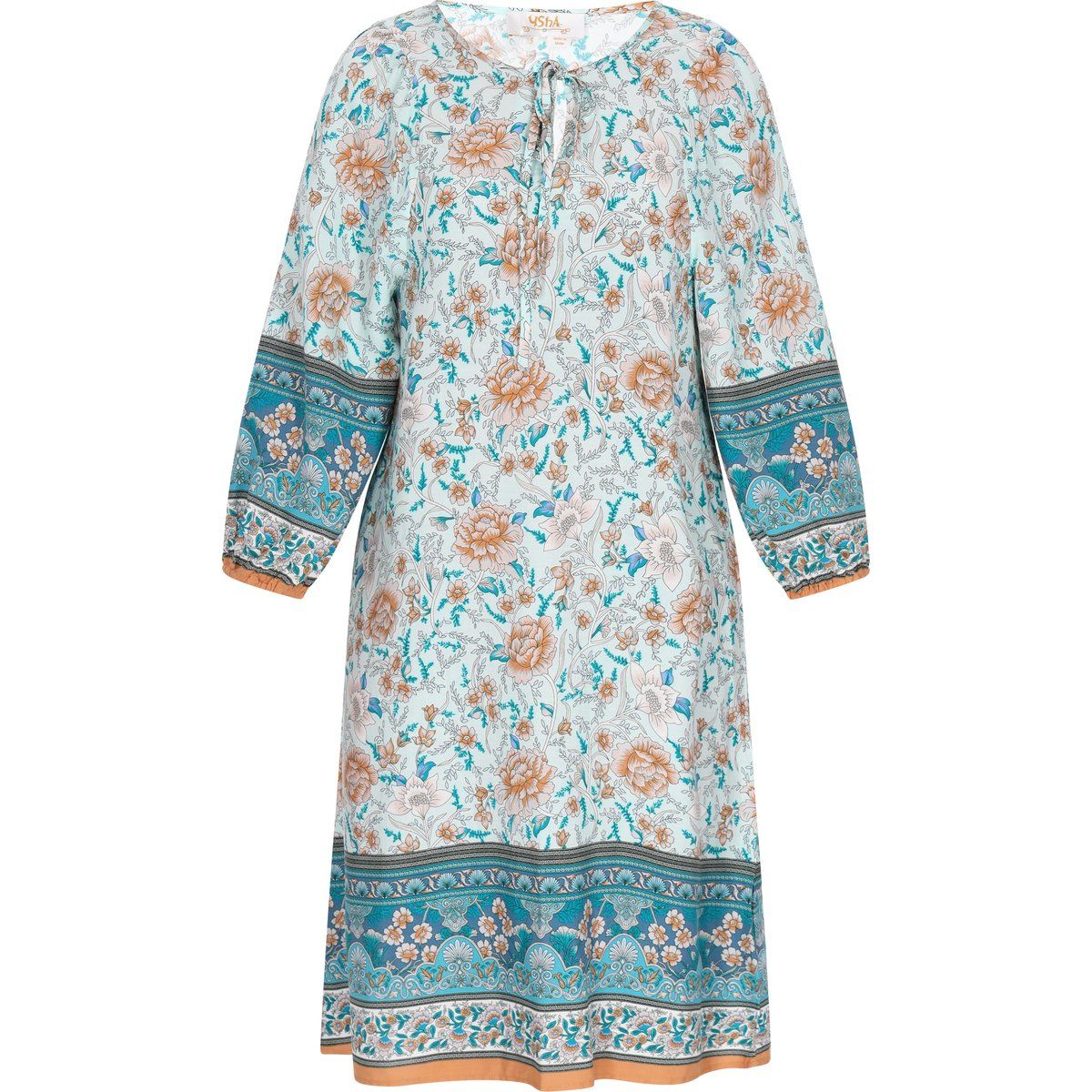Aqua Kleid mit Blumenmuster im Boho-Stil