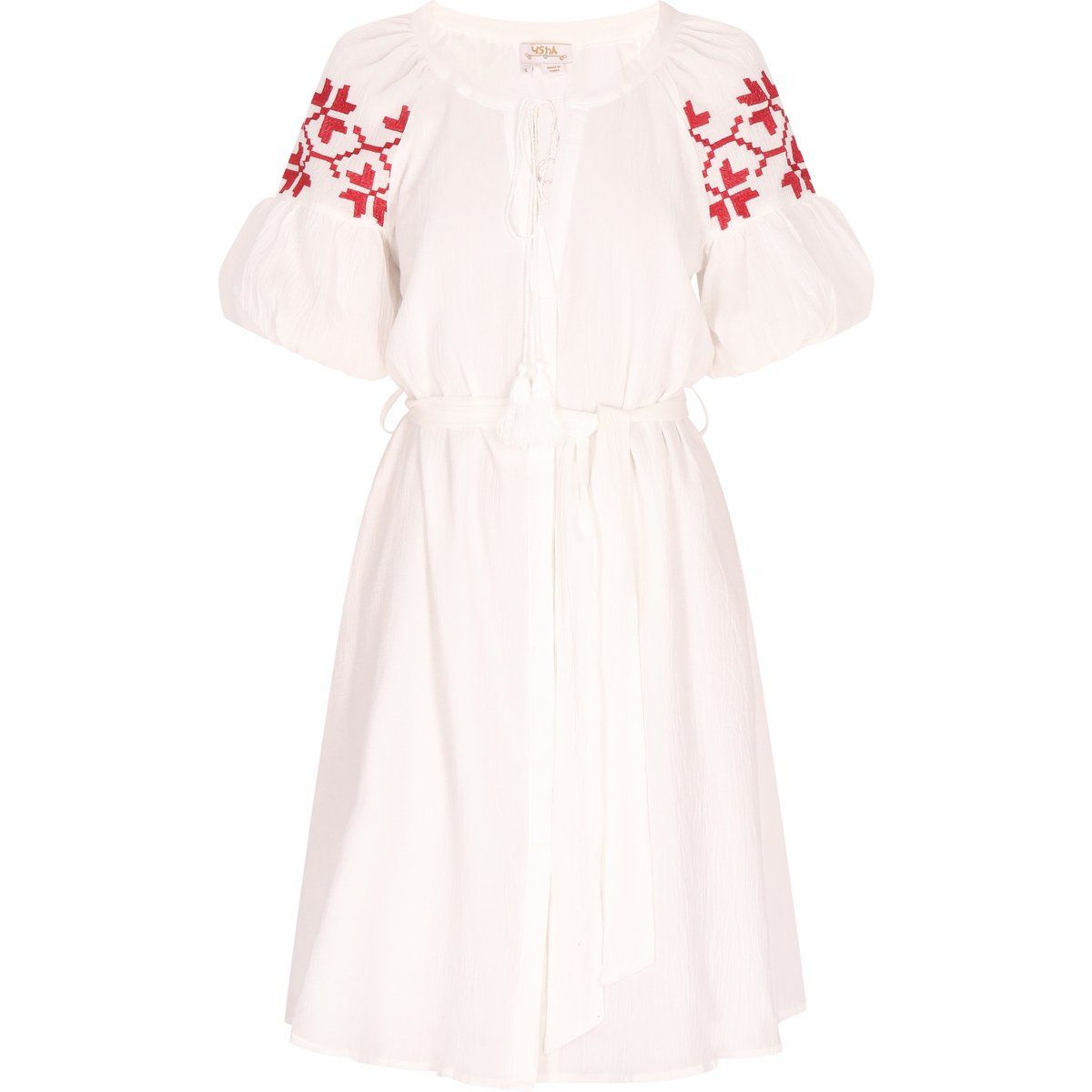 Mini-Kleid mit bestickten Schulterärmeln