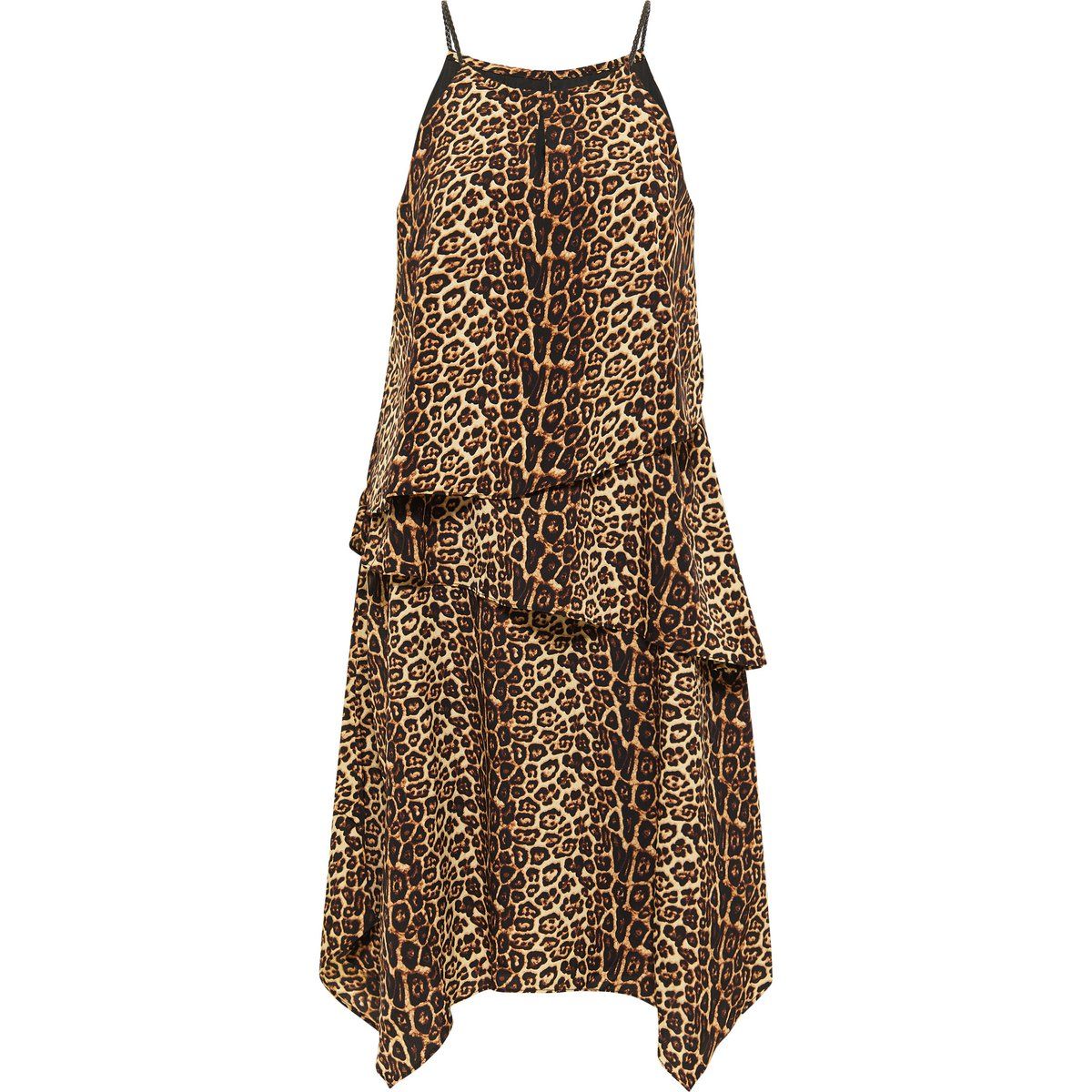 Leopardenmuster Stufen-Midikleid
