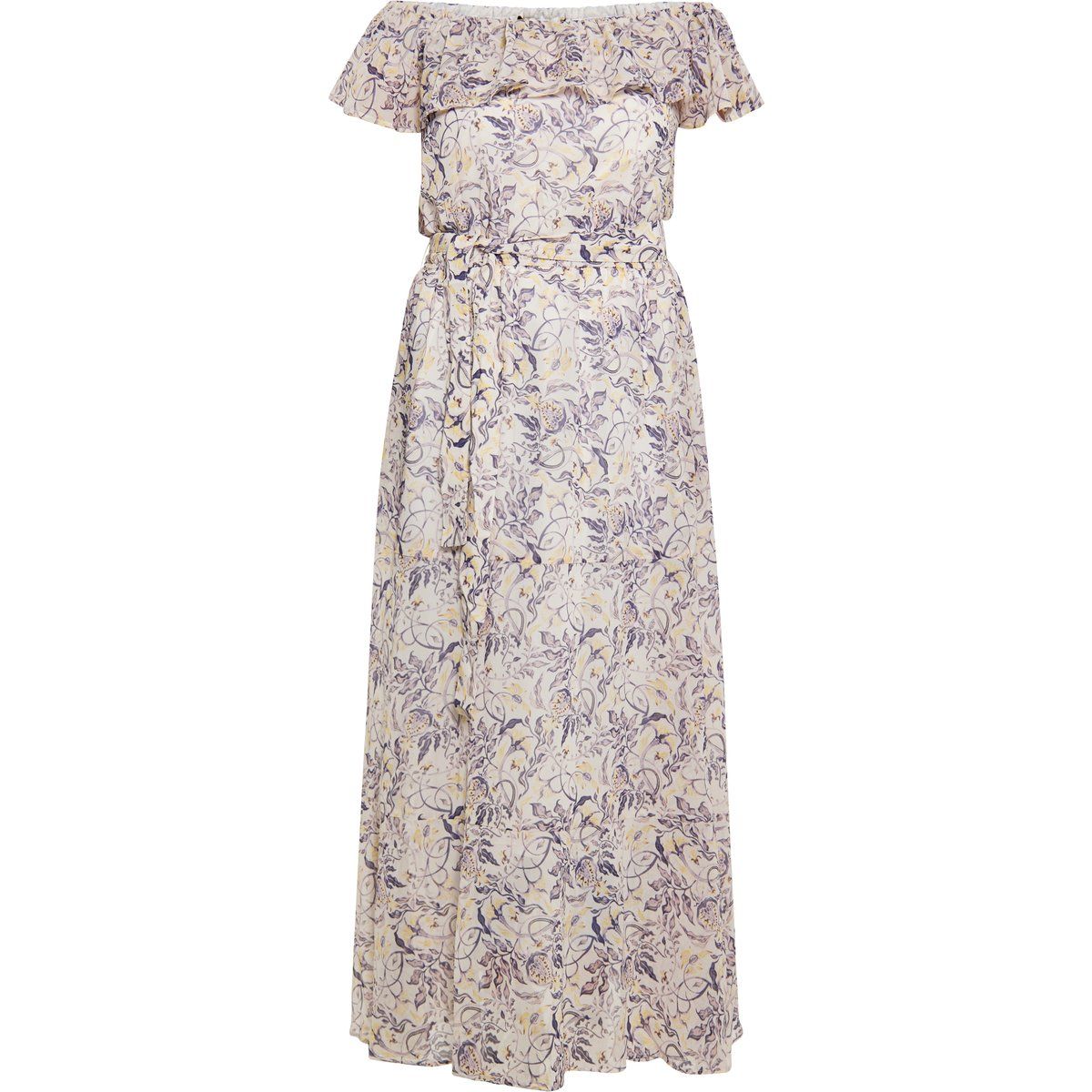 Geblümtes, schulterfreies Maxikleid
