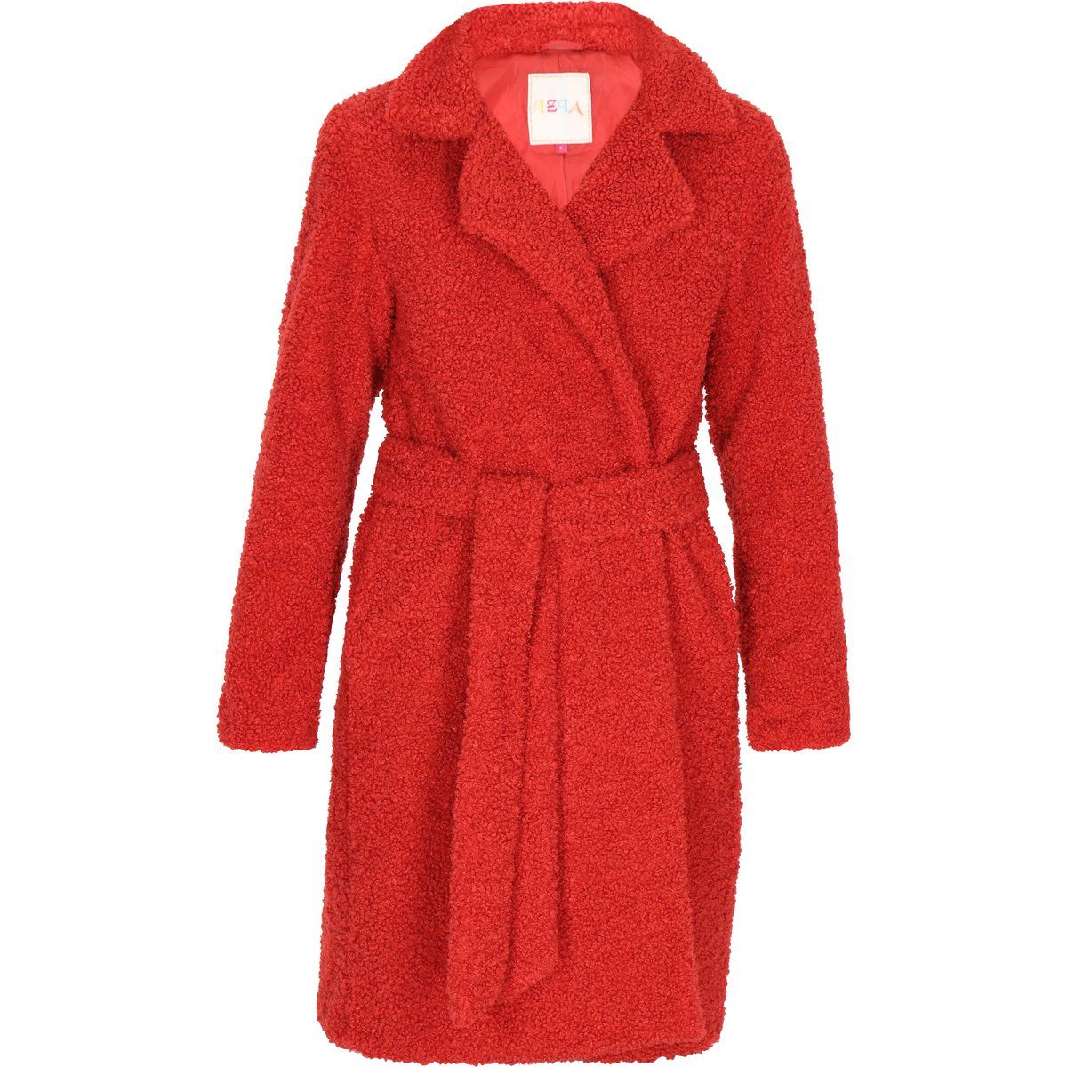 Roter Teddyfellmantel mit Gürtel