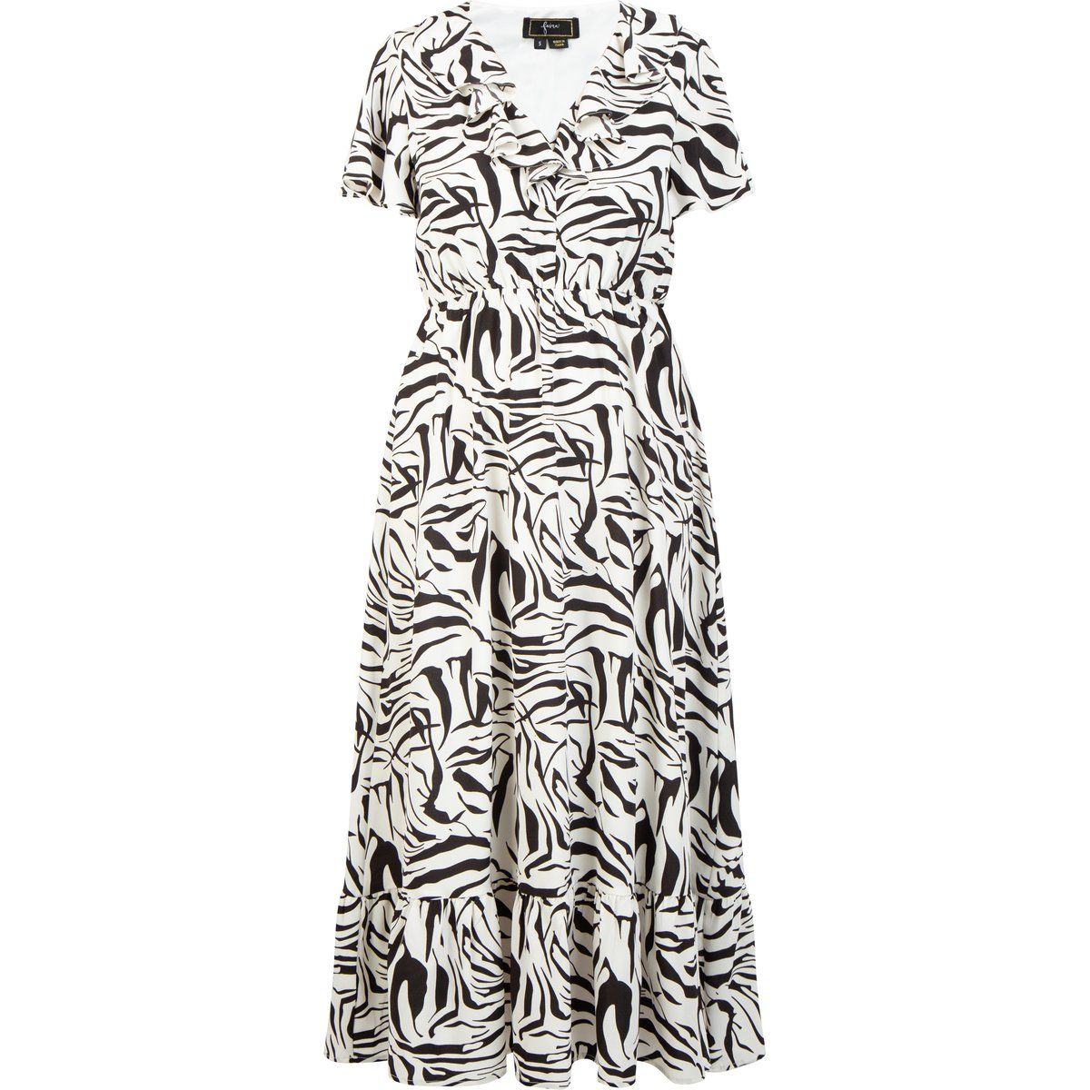Midikleid mit Zebra-Print und Rüschen