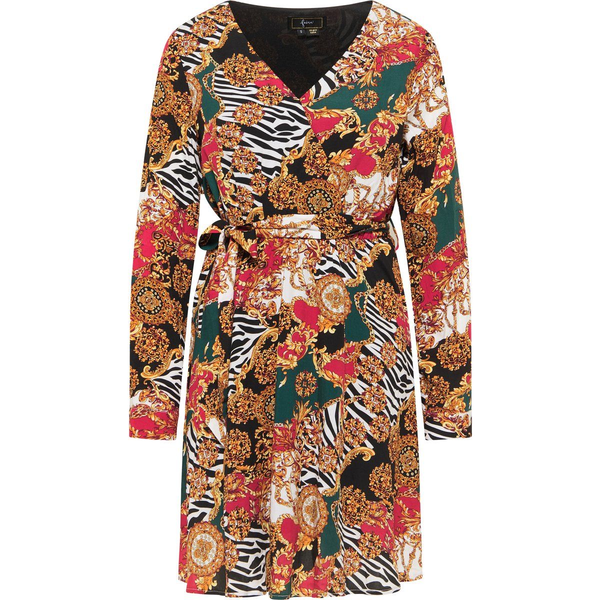 Bedrucktes V-Ausschnitt Midikleid mit Gürtel