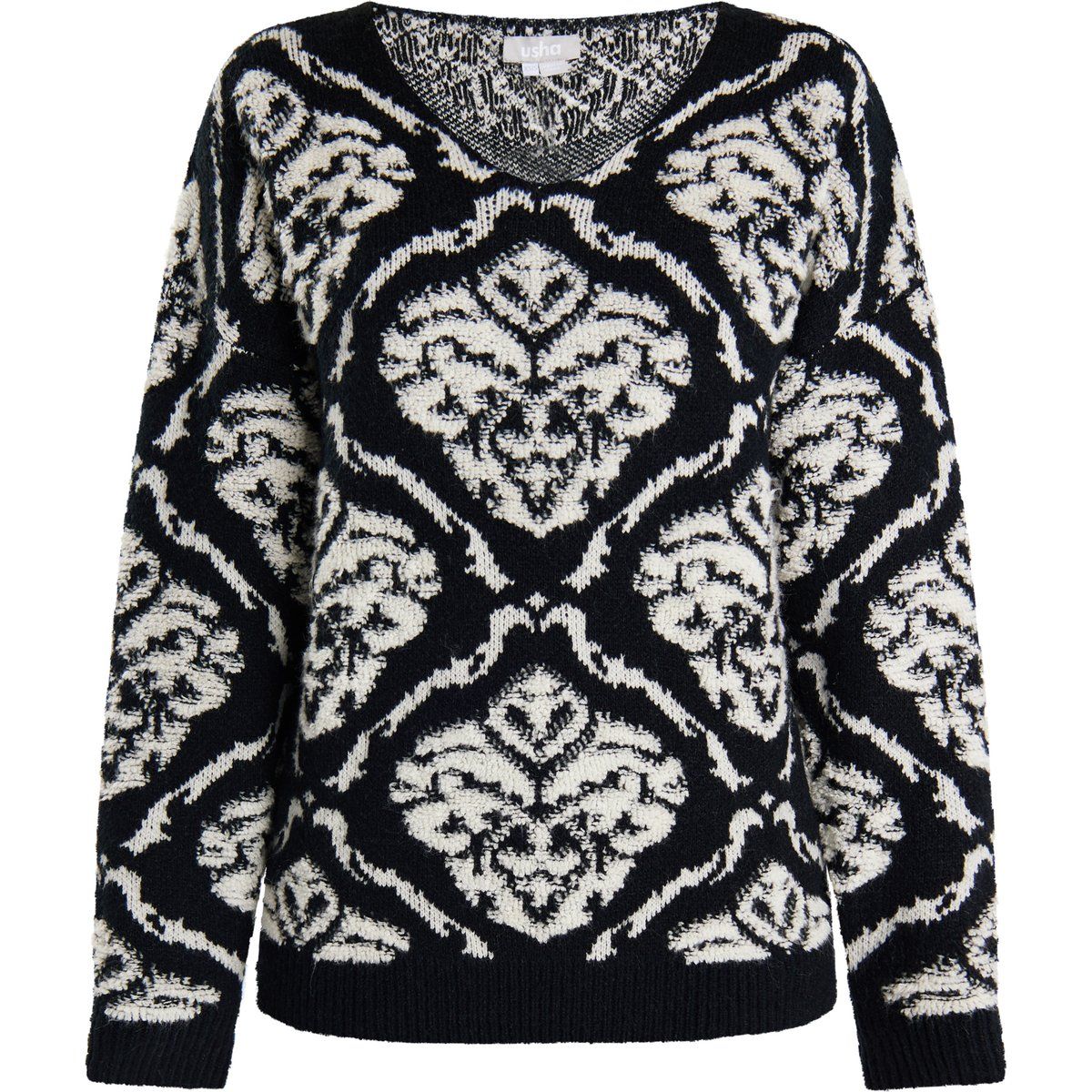 Gemusterter Strickpullover mit V-Ausschnitt