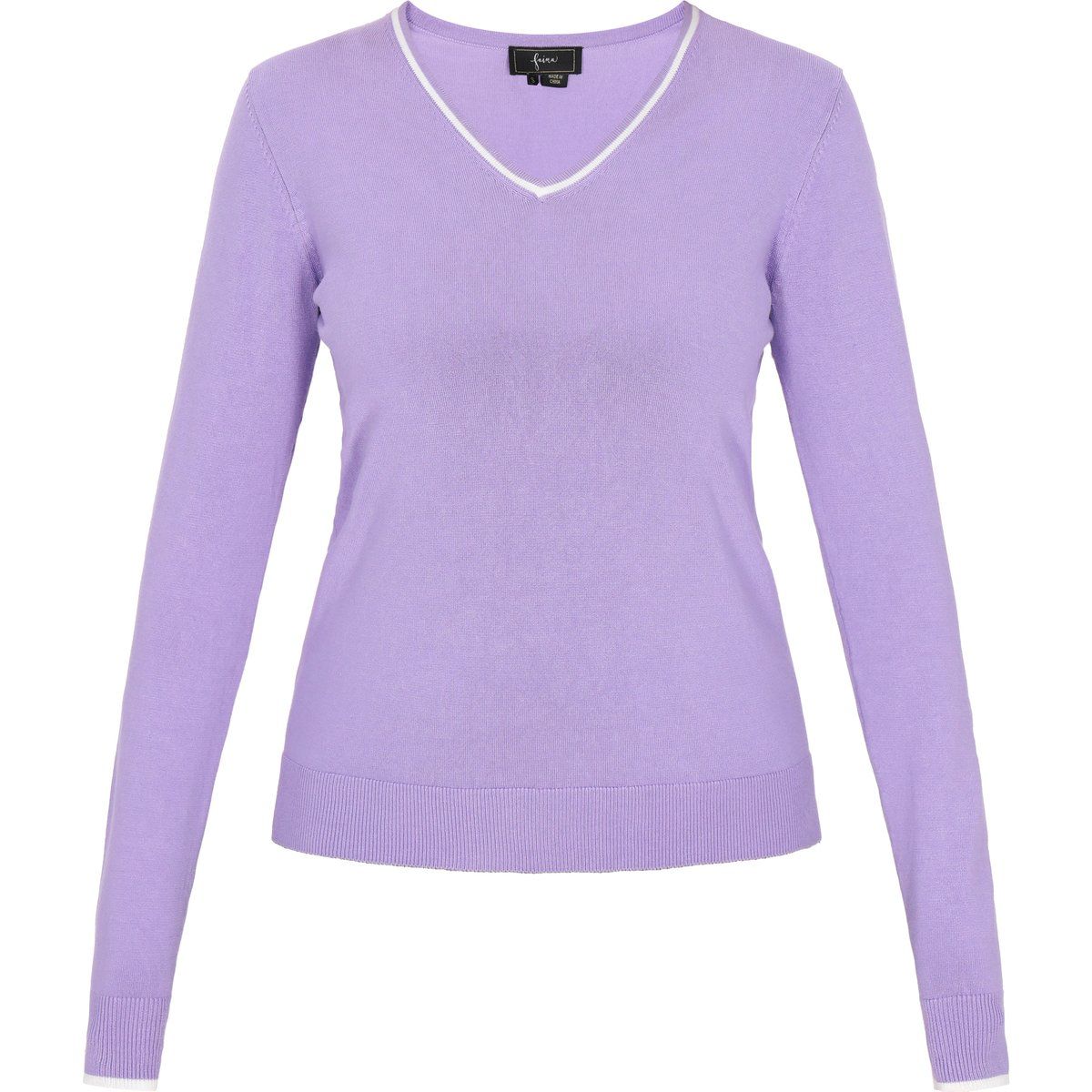Lavendelfarbener Strickpullover mit V-Ausschnitt