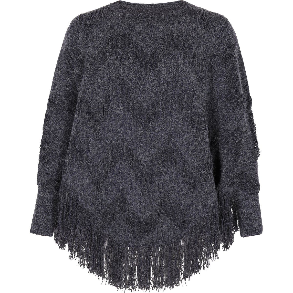 Flauschiger Fransen-Pullover im Poncho-Stil