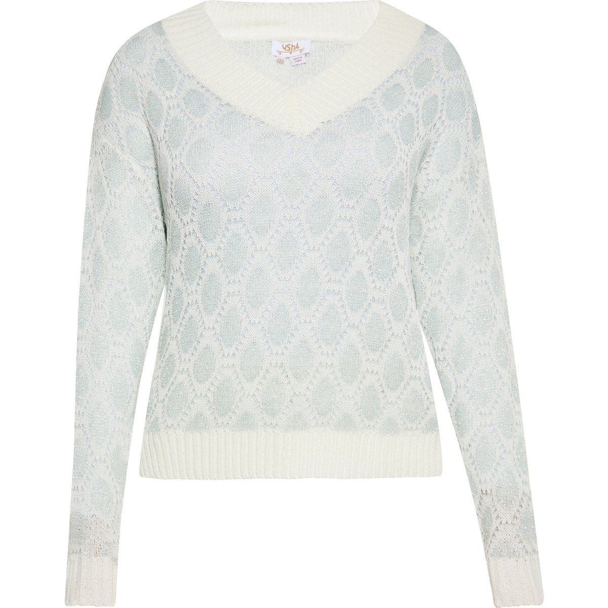 Eleganter gemusterter Strickpullover mit V-Ausschnitt