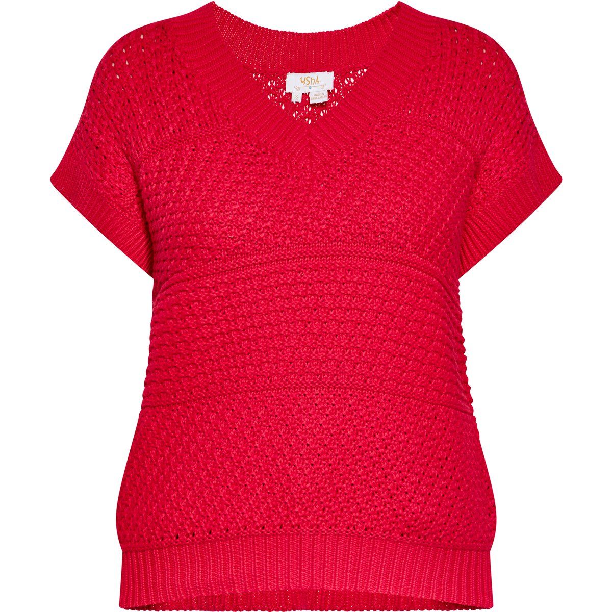 Strukturierter Strickpullover mit kurzen Ärmeln