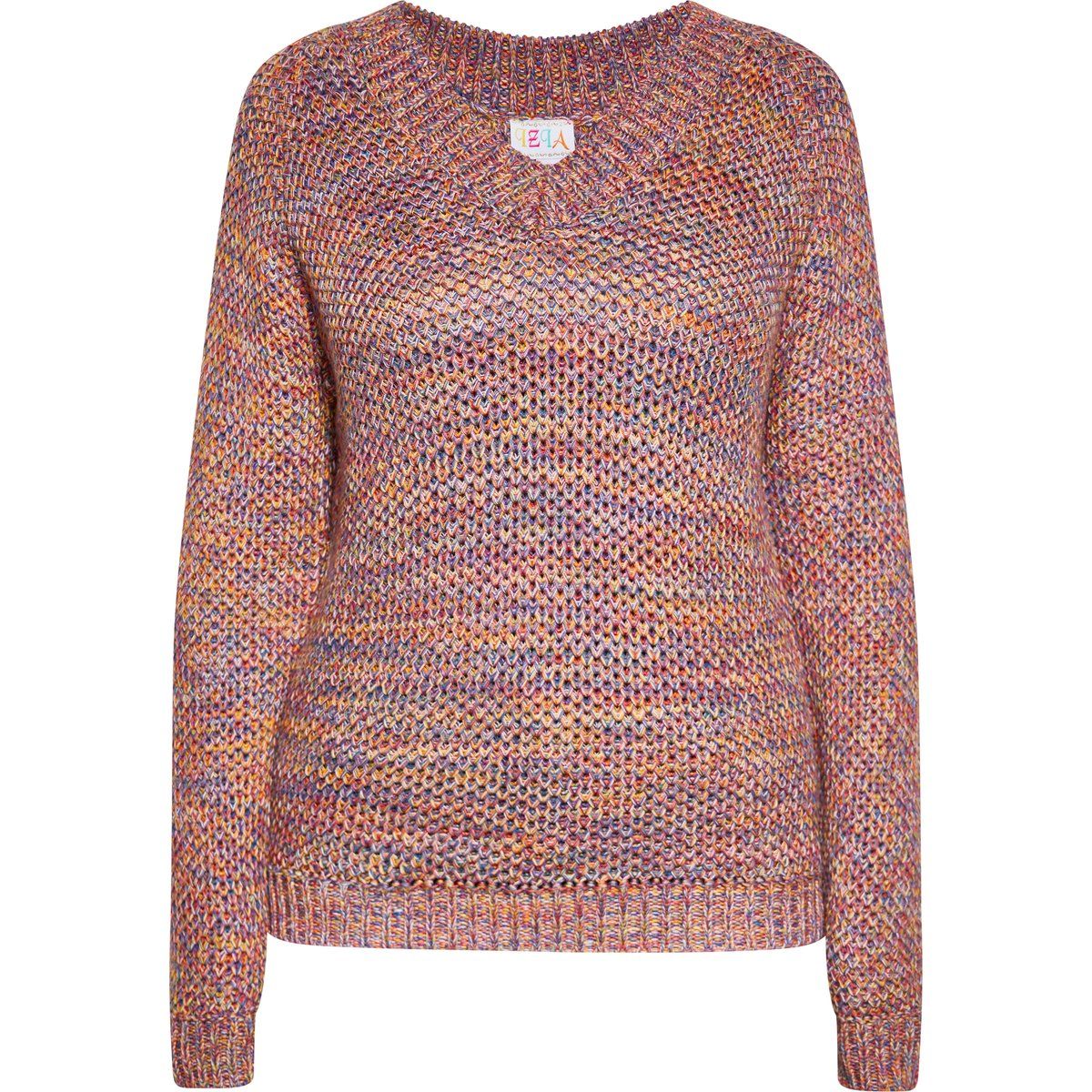 Multicolor Strickpullover mit V-Ausschnitt und Textur