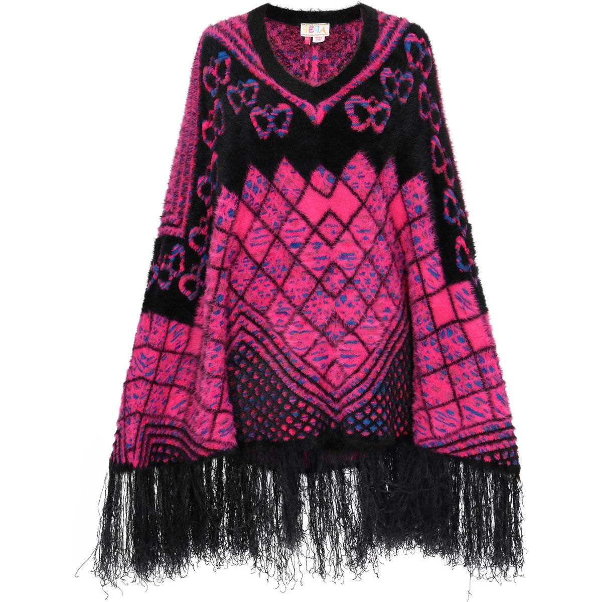 IZIA Poncho Frauen schwarz mehrfarbig