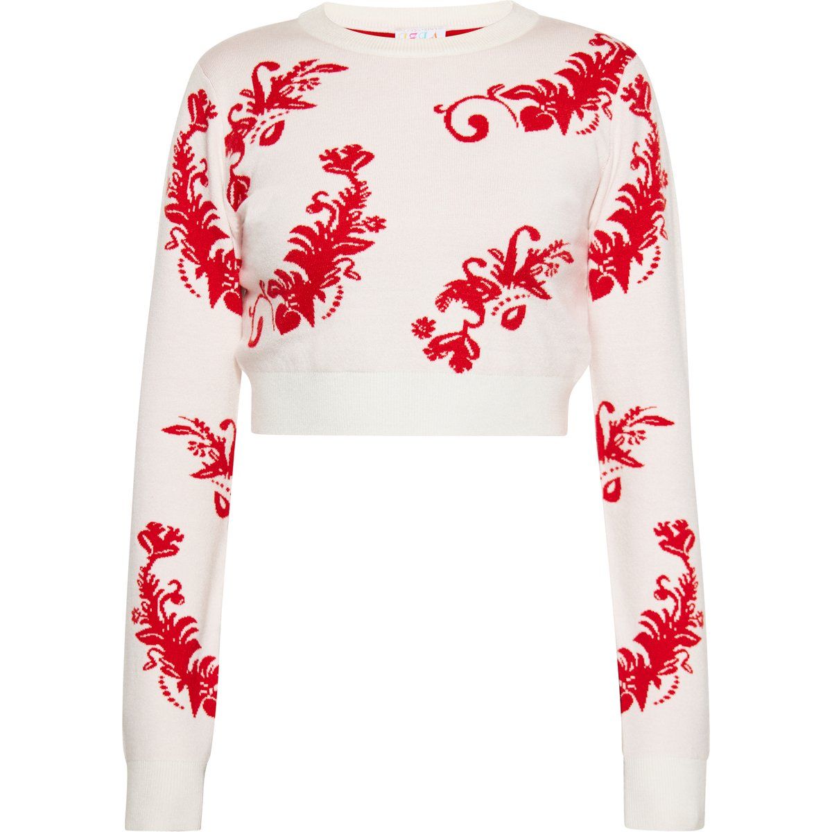 Floral Jacquard Strick Crop-Pullover