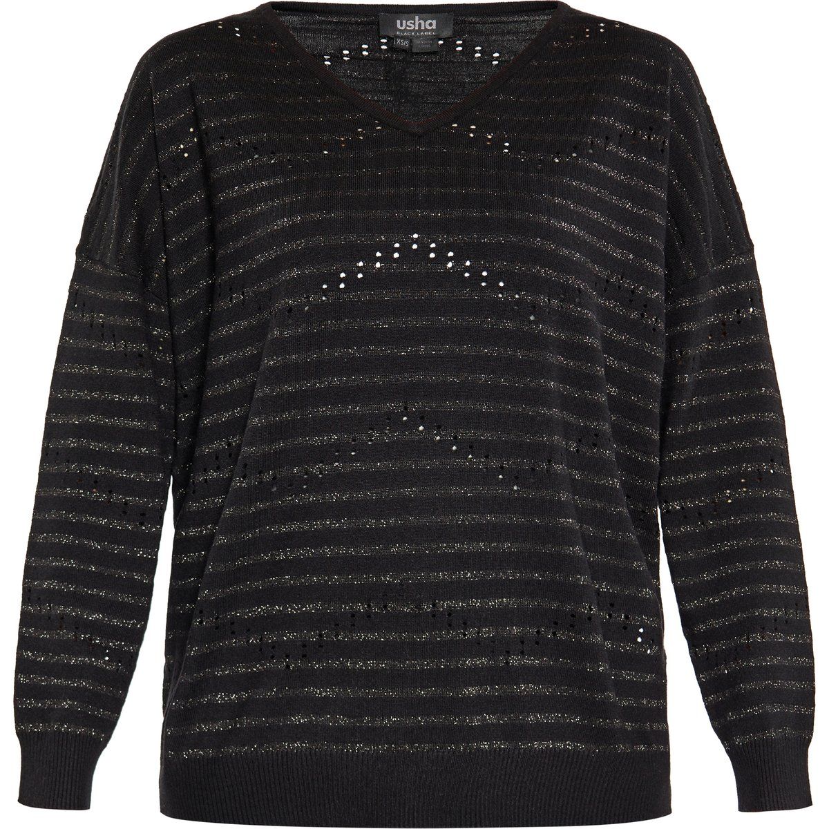Eleganter gestreifter Metallic-Strickpullover