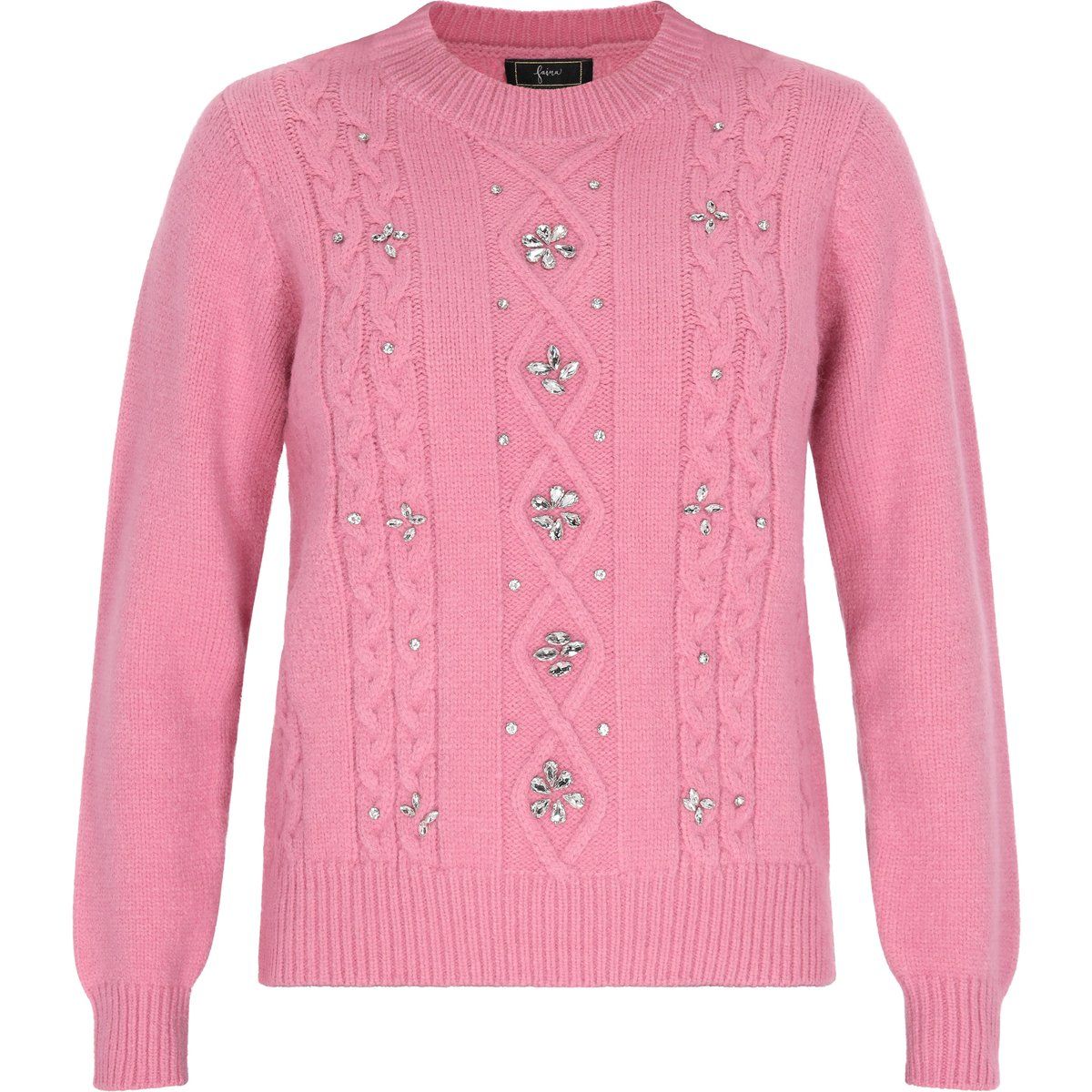 Zopfstrickpullover mit Schmuckverzierungen