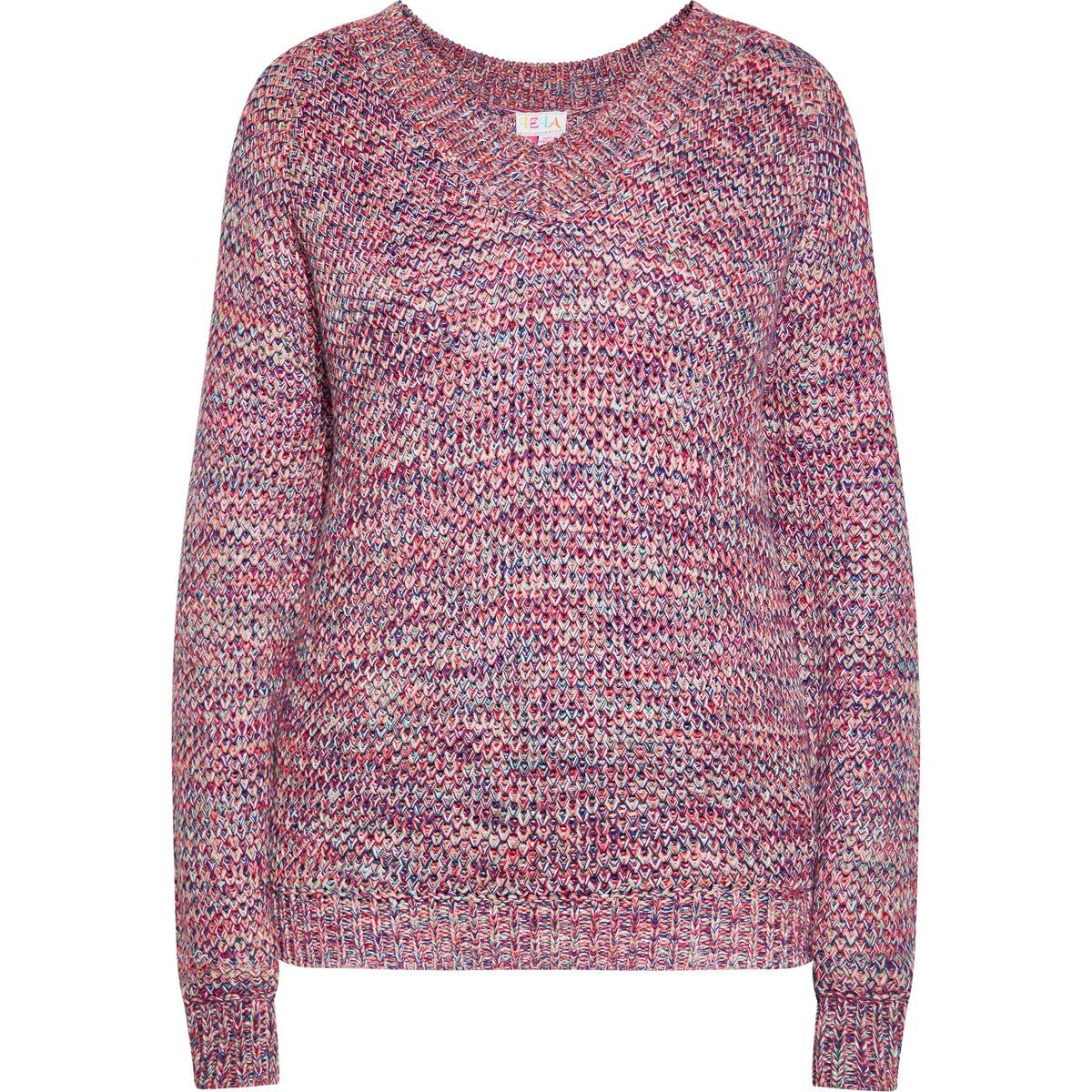 Mehrfarbiger melierter Strickpullover mit V-Ausschnitt
