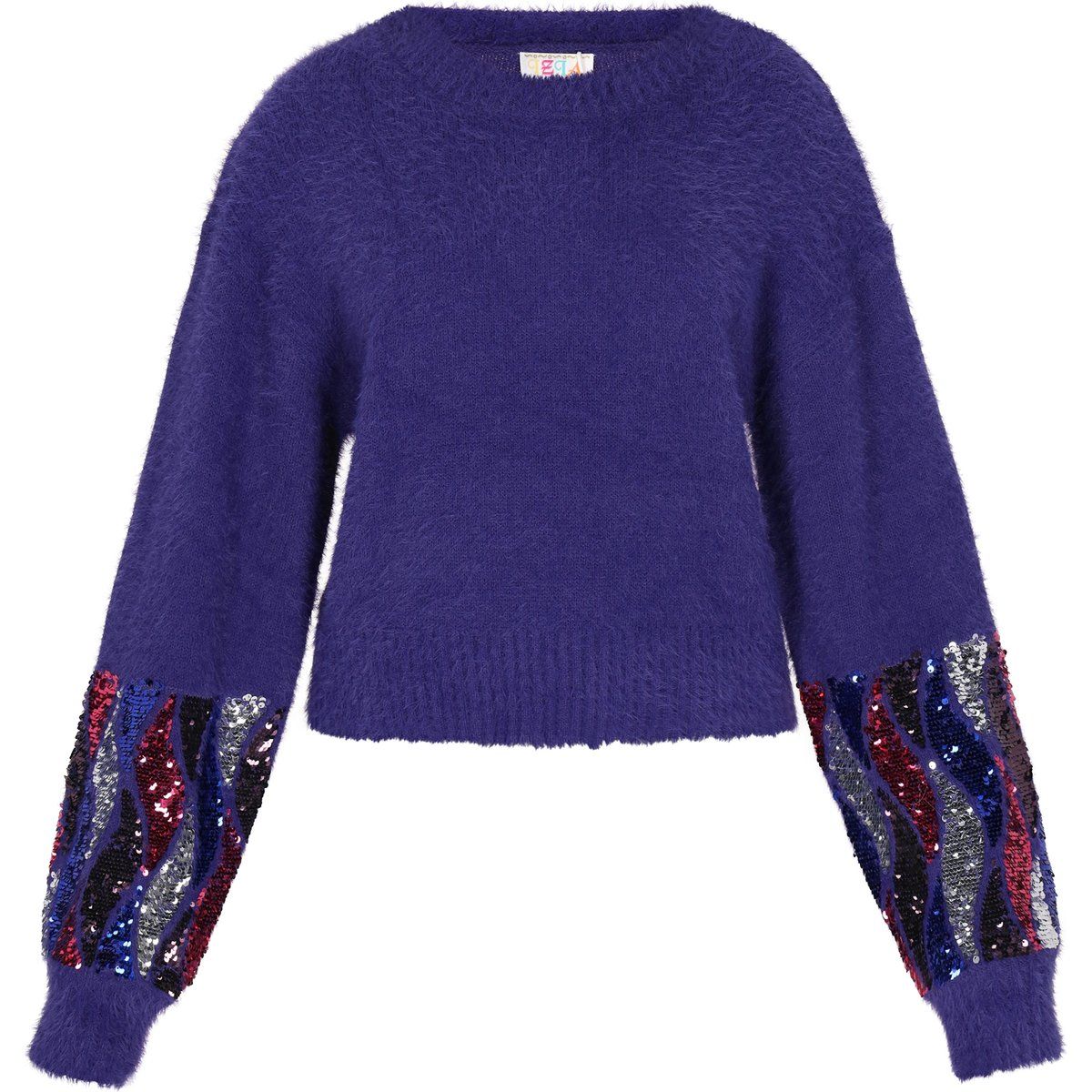 Flauschiger Strickpullover mit Paillettenbündchen