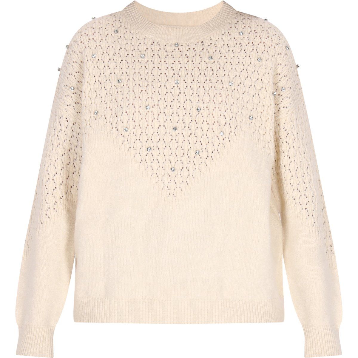 Gestrickter Pullover mit Lochmuster und Schmuck