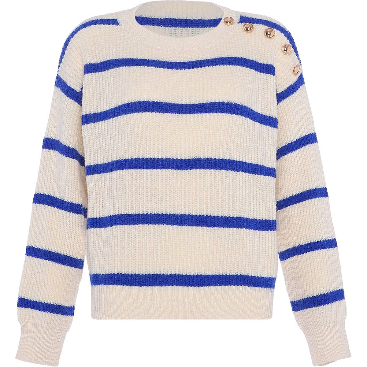 Gestreifter Strickpullover mit Knopfdetail