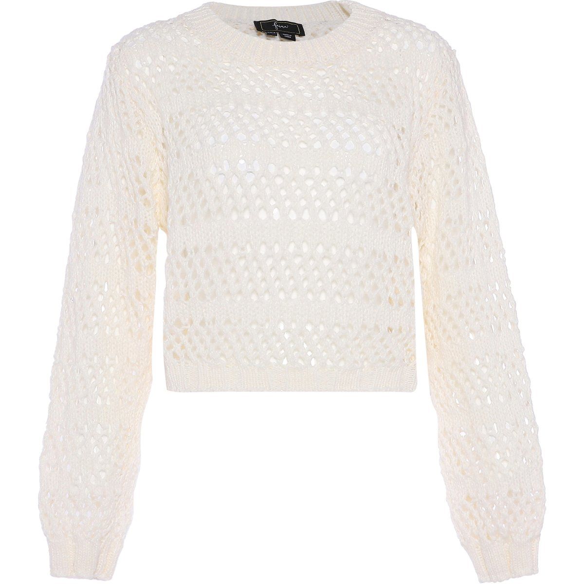 Kurzgeschnittener Pullover mit Rundhalsausschnitt und Strickmuster