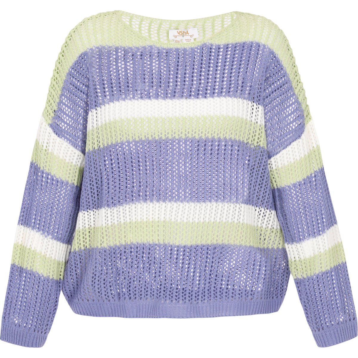 Gestreifter, offen gestrickter Pullover