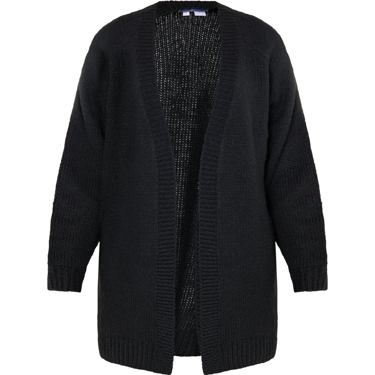 Schwarze Strickjacke mit offener Vorderseite