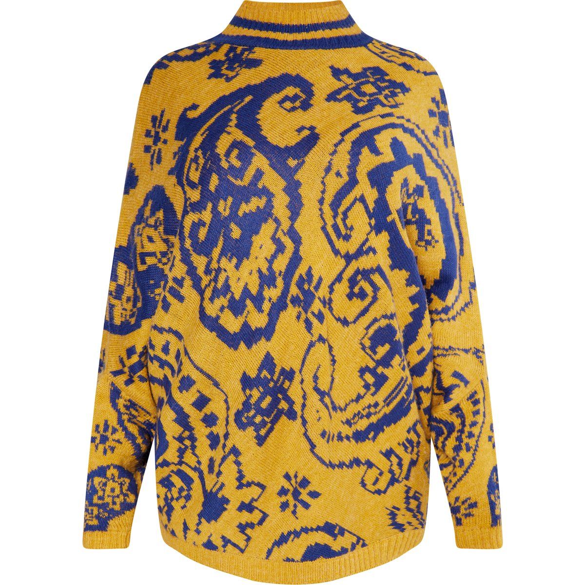Gemusterter Strick-Poncho-Pullover mit Relaxed-Fit