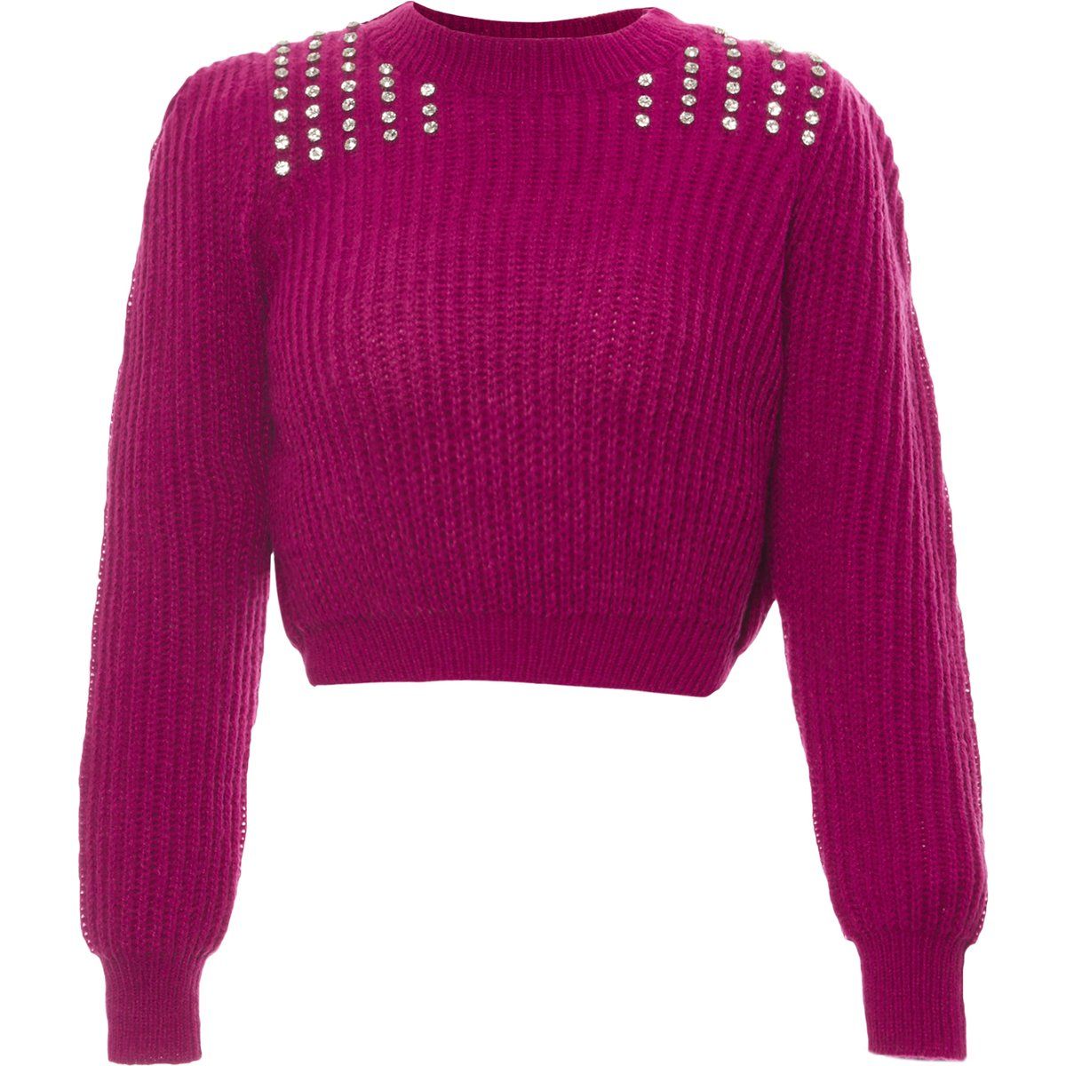 Kurz geschnittener Strickpullover mit Strass