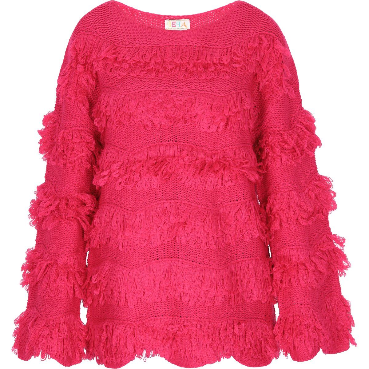 Fransen Strickpullover mit Rundhalsausschnitt
