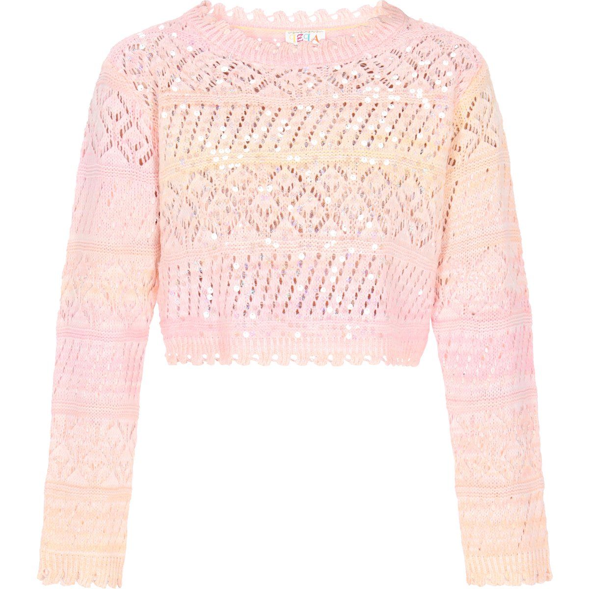 Kurzer, offen gestrickter Pullover mit Pailletten