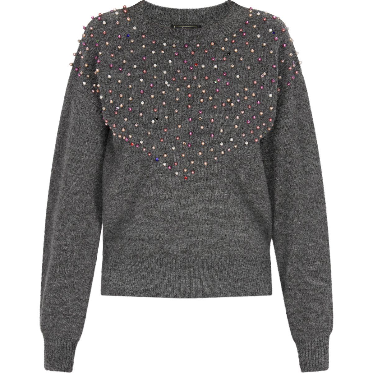 Verzierter Strickpullover mit Rundhalsausschnitt