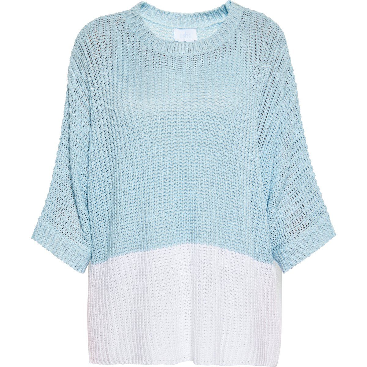 Zweifarbiger Strickpullover mit Dreiviertelärmeln