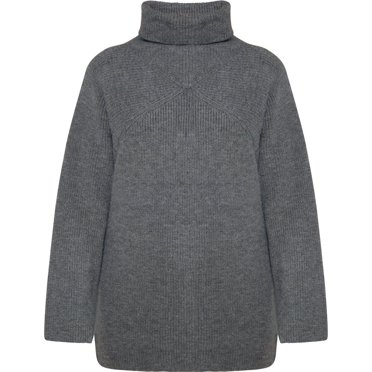 Grauer Rollkragenpullover Rippstrick