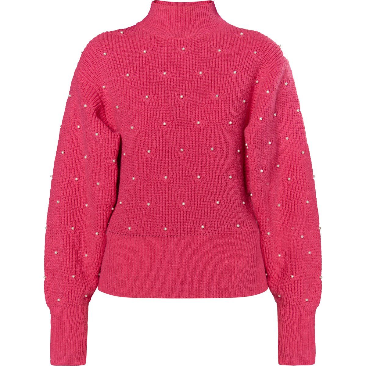 Strickpullover mit Perlenbesatz und Rollkragen