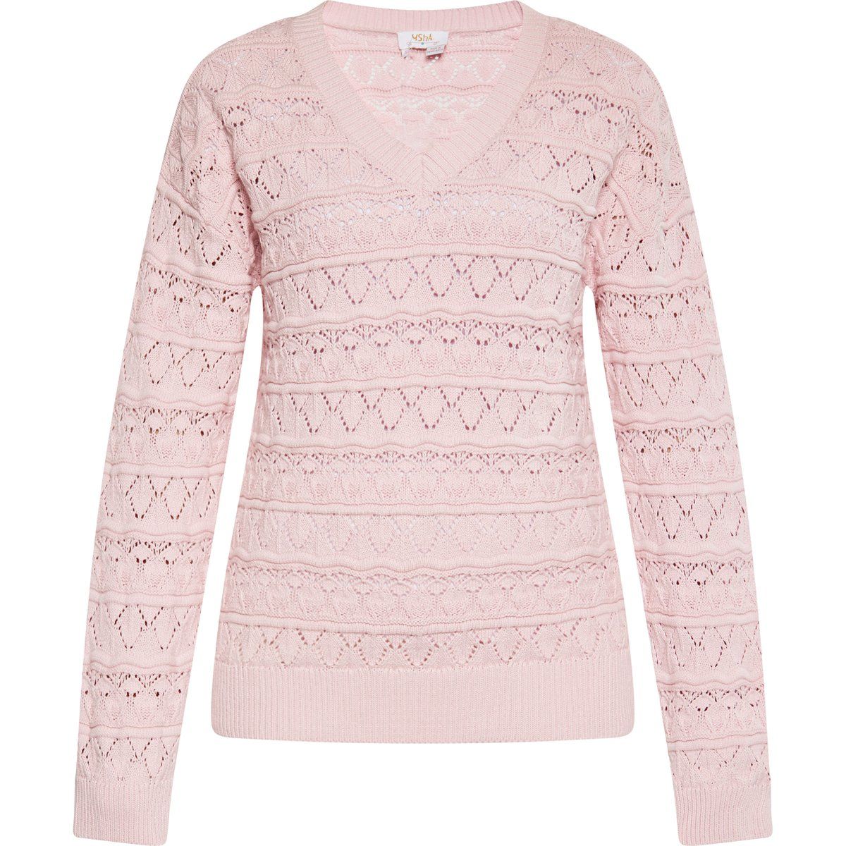 V-Ausschnitt Strickpullover mit Lochmuster