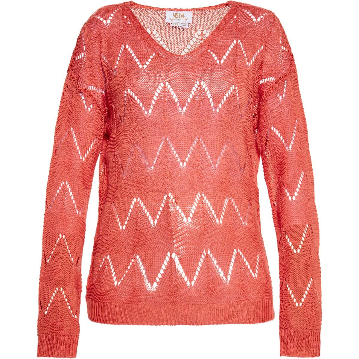 V-Ausschnitt-Pullover mit Zickzack-Lochmuster