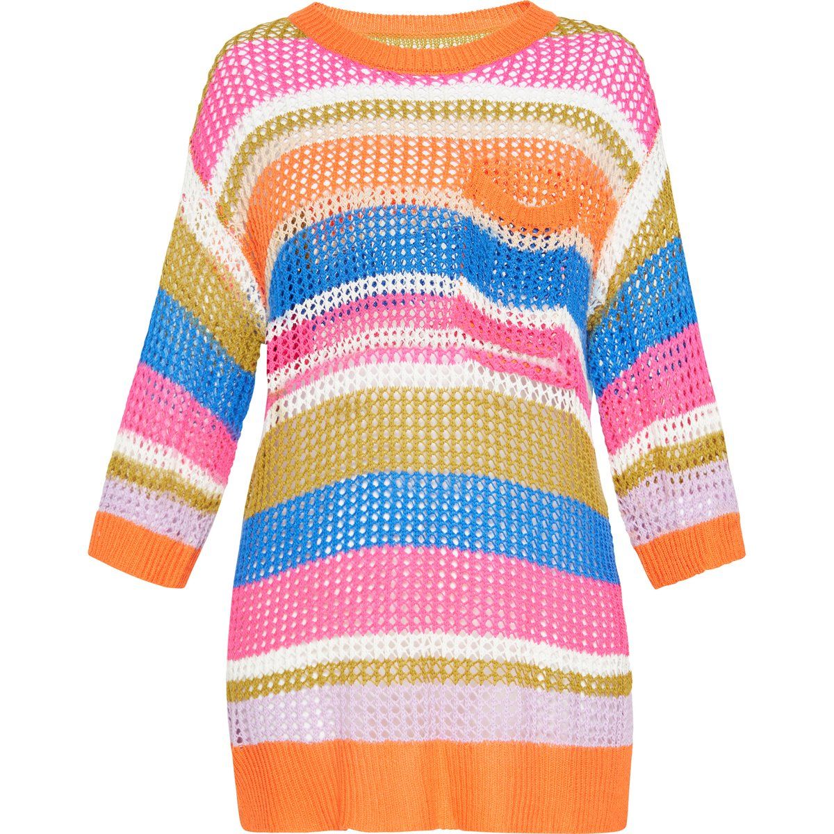 Bunter gestreifter Lochstrickpullover