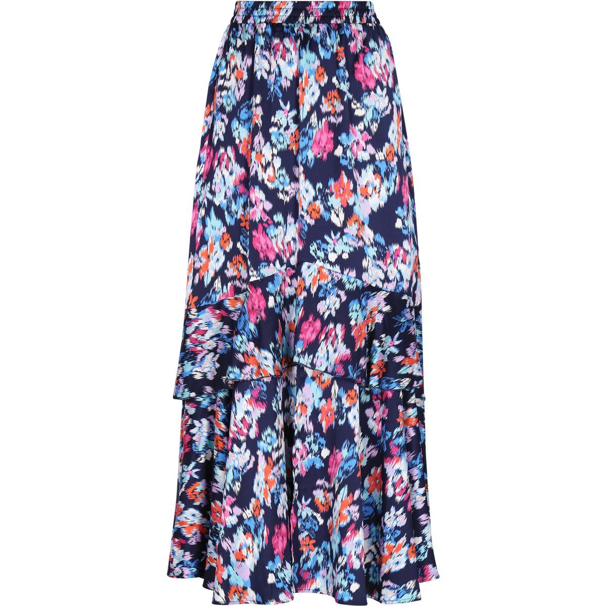 Maxi-Rock mit Blumenmuster und Stufen