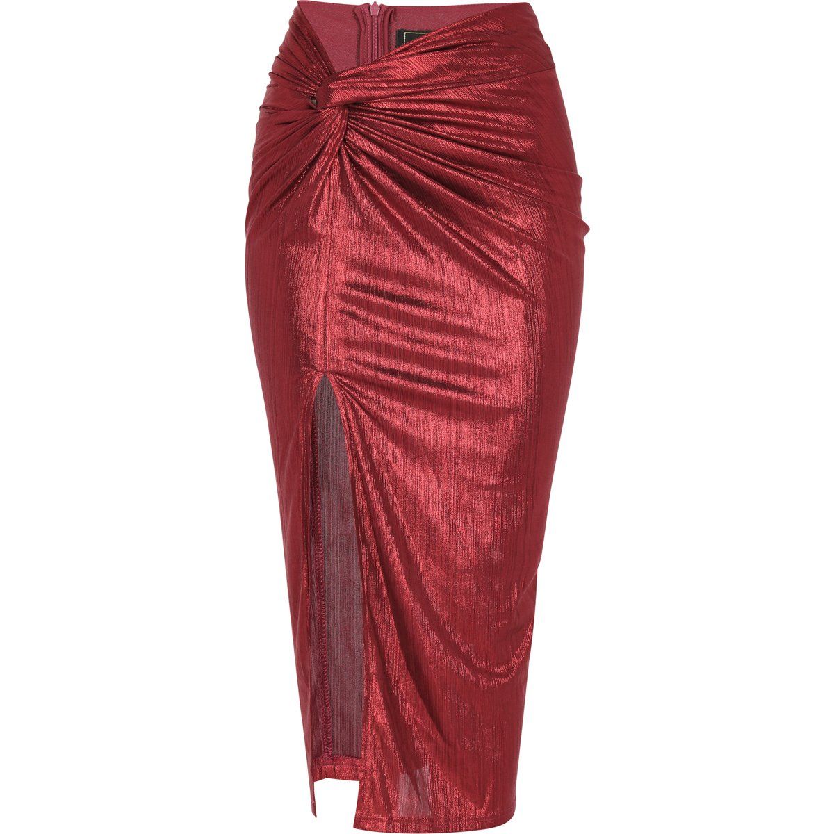 Eleganter Metallic-Midi-Rock mit Schlitz