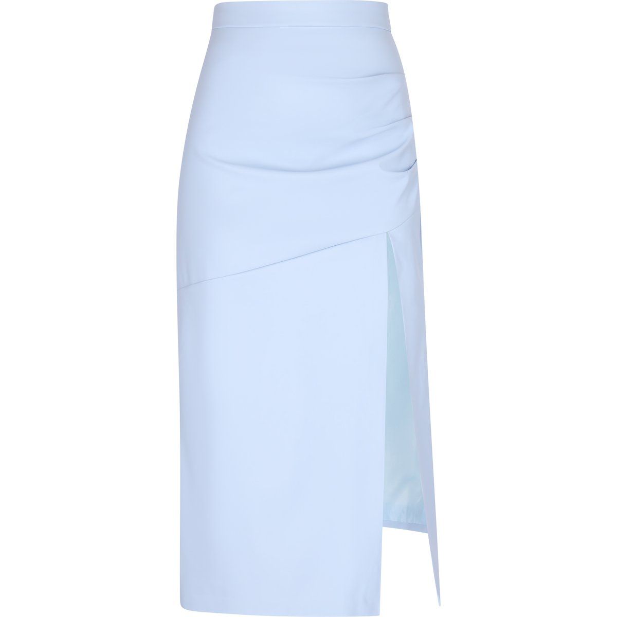 Eleganter, drapiertem Midirock mit Schlitz