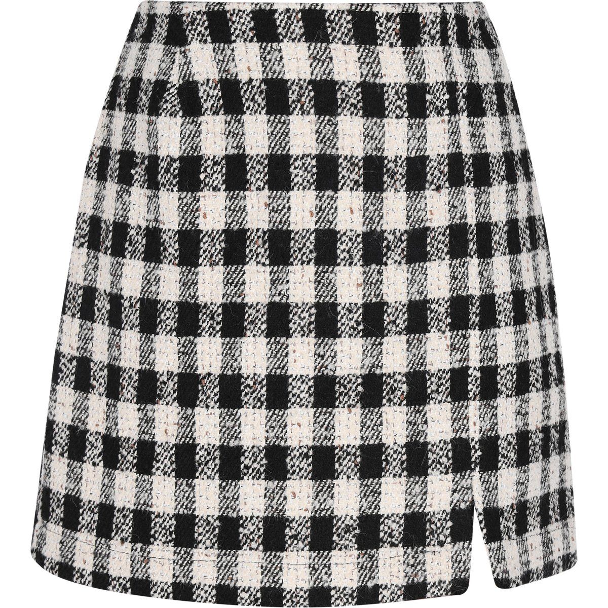 Gingham-Tweed-Minirock mit Schlitz