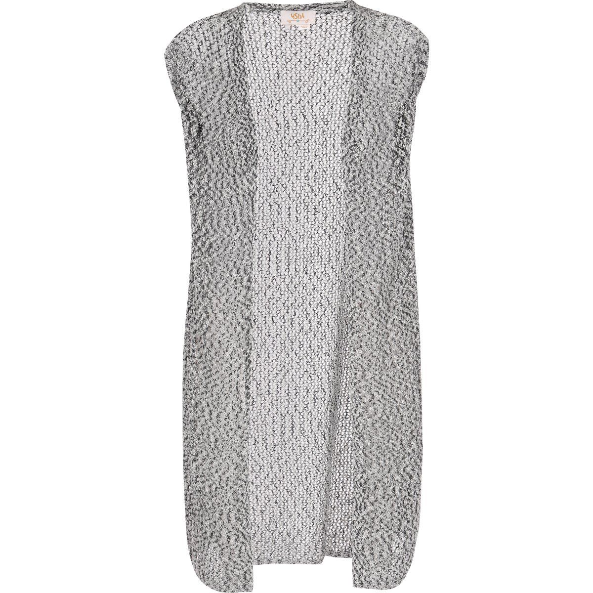 Lange Weste mit Lochstrickmuster