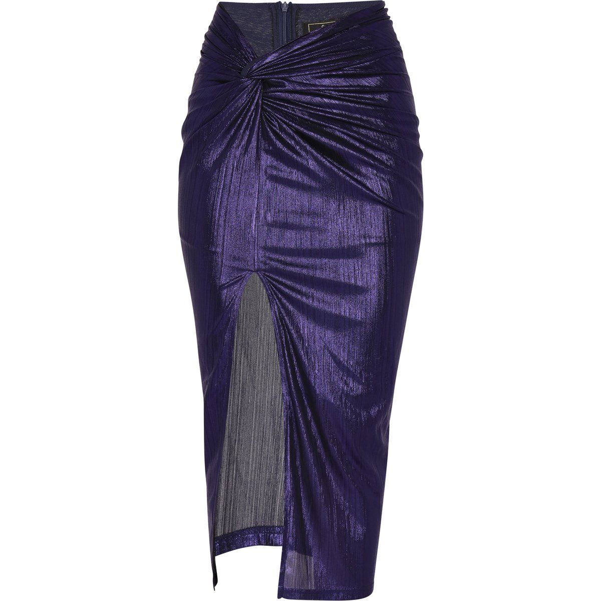 Metallic Midirock mit Drehdetail vorne