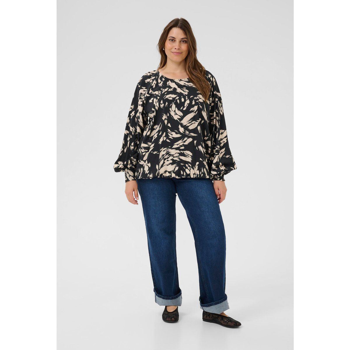 Gemusterte Bluse mit Ballonärmeln und Manschette